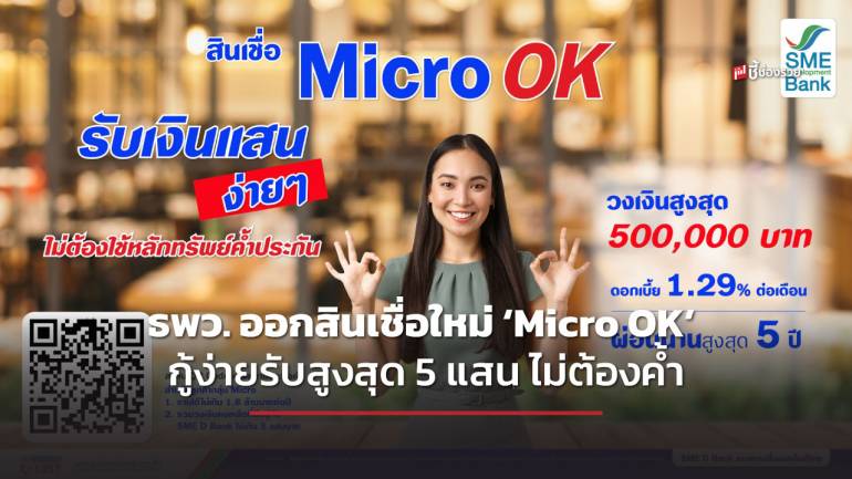 ธพว. ออกสินเชื่อใหม่ ‘Micro OK’ สำหรับ SME ตัวเล็ก สูงสุด 5 แสน ไม่ต้องใช้หลักทรัพย์ค้ำประกัน