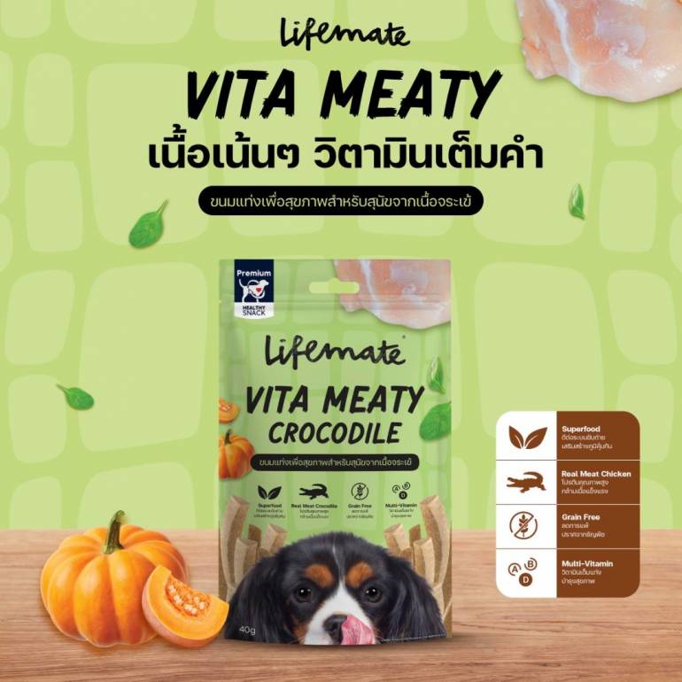 Lifemate Vita Meaty ขนมแท่งเพื่อสุขภาพสำหรับสุนัข เนื้อจระเข้